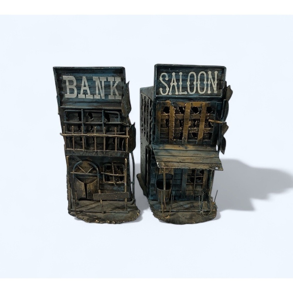 Vintage Industrial Bank & Saloon Savings Bank-Shaped Rundown Coin Bank